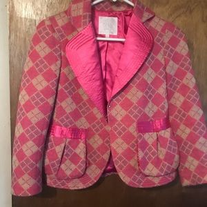 Rebecca’s Taylor Spring pink plaid blazer